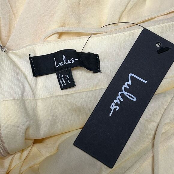 Lulus Soiree Celebration Light Yellow Ruffled Lace-Up Maxi Dress Size XL NWT - Picture 8 of 10